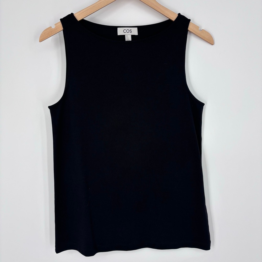 COS Boat Neck Sleeveless Jersey Tank Top Women Size S Black Minimalist Essential